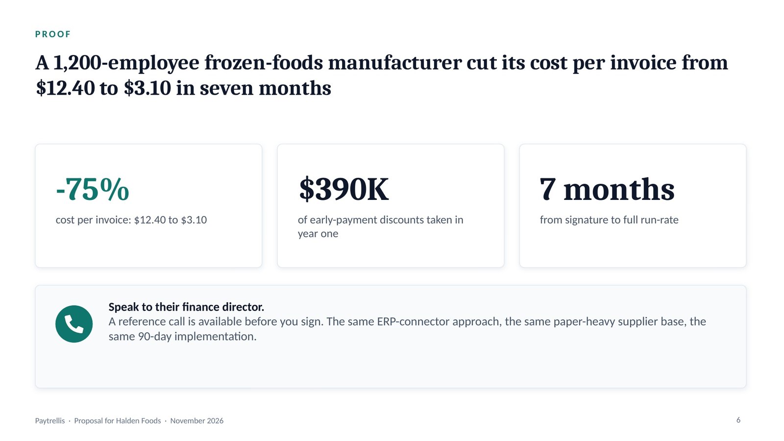 Paytrellis for Halden Foods, slide 6: Proof: a reference customer