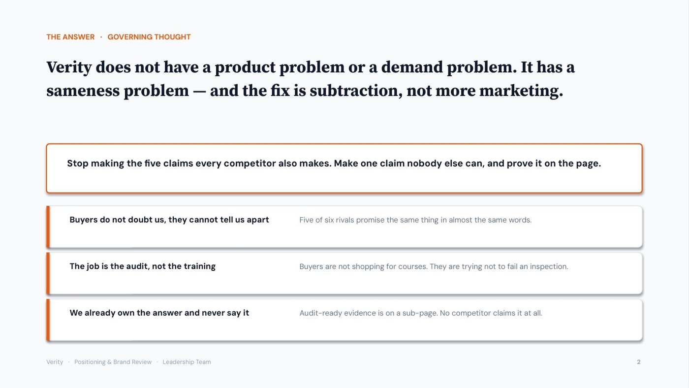 Verity positioning deck, slide 2 of 12